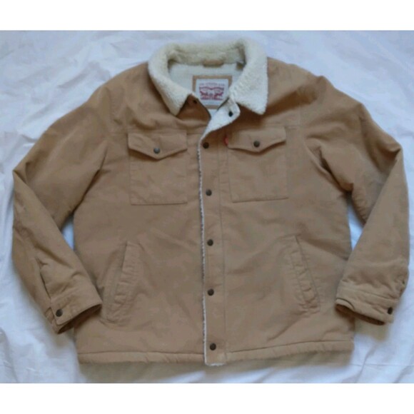 Levi’s Corduroy Trucker Jacket Tan Cotton Sherpa Fleece Lined 90s Y2K Men’s XL - Picture 1 of 16